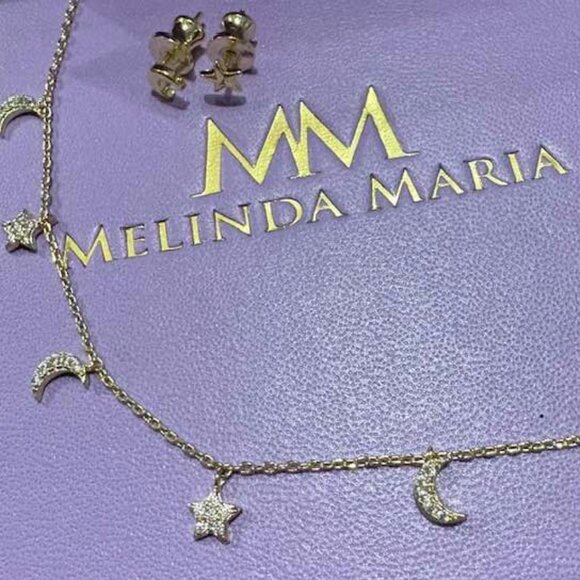 Great Set Melinda Maria Starry Night Necklace Gold Diamondettes Bonus Earrings - Picture 7 of 7